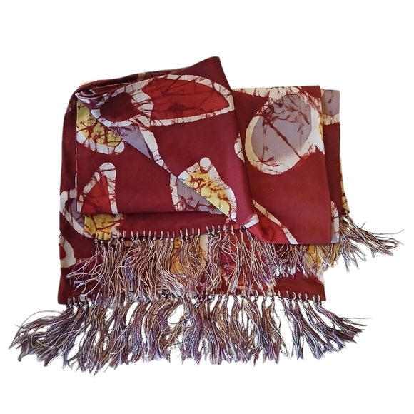 Vintage Aviator Scarf Fringe Tassel Tie Dye Batik Boho Floral 10" x 50" - Picture 2 of 14